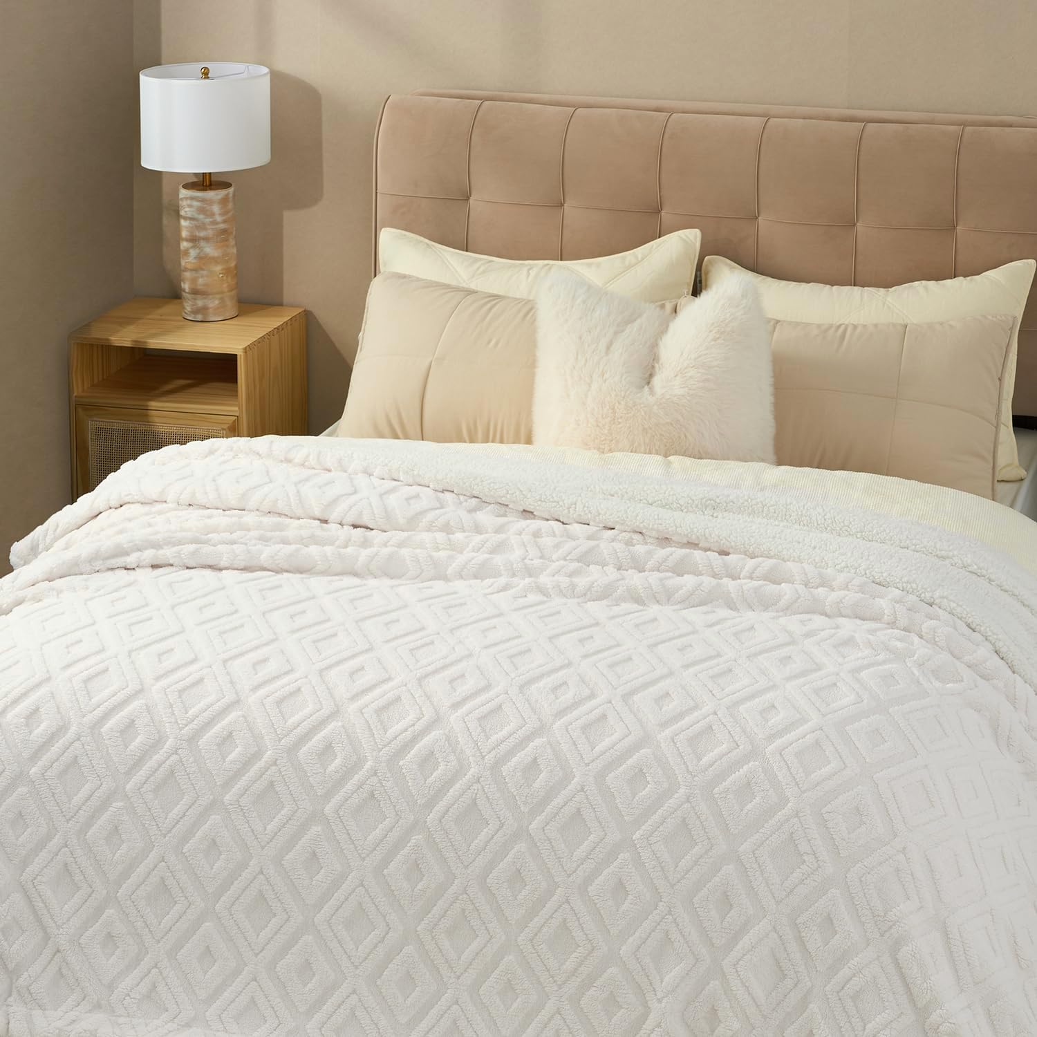 Boho Beige Throw Pillow — 50" — Off White