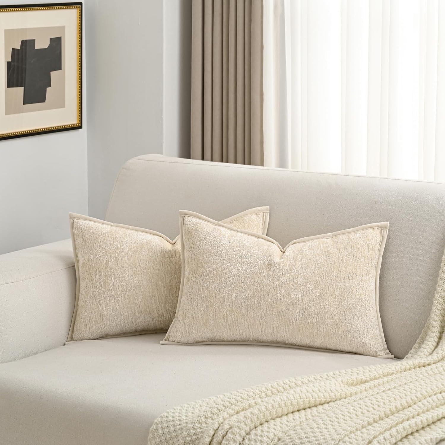 Chenille Beige Throw Pillow Cover — 20" — Beige