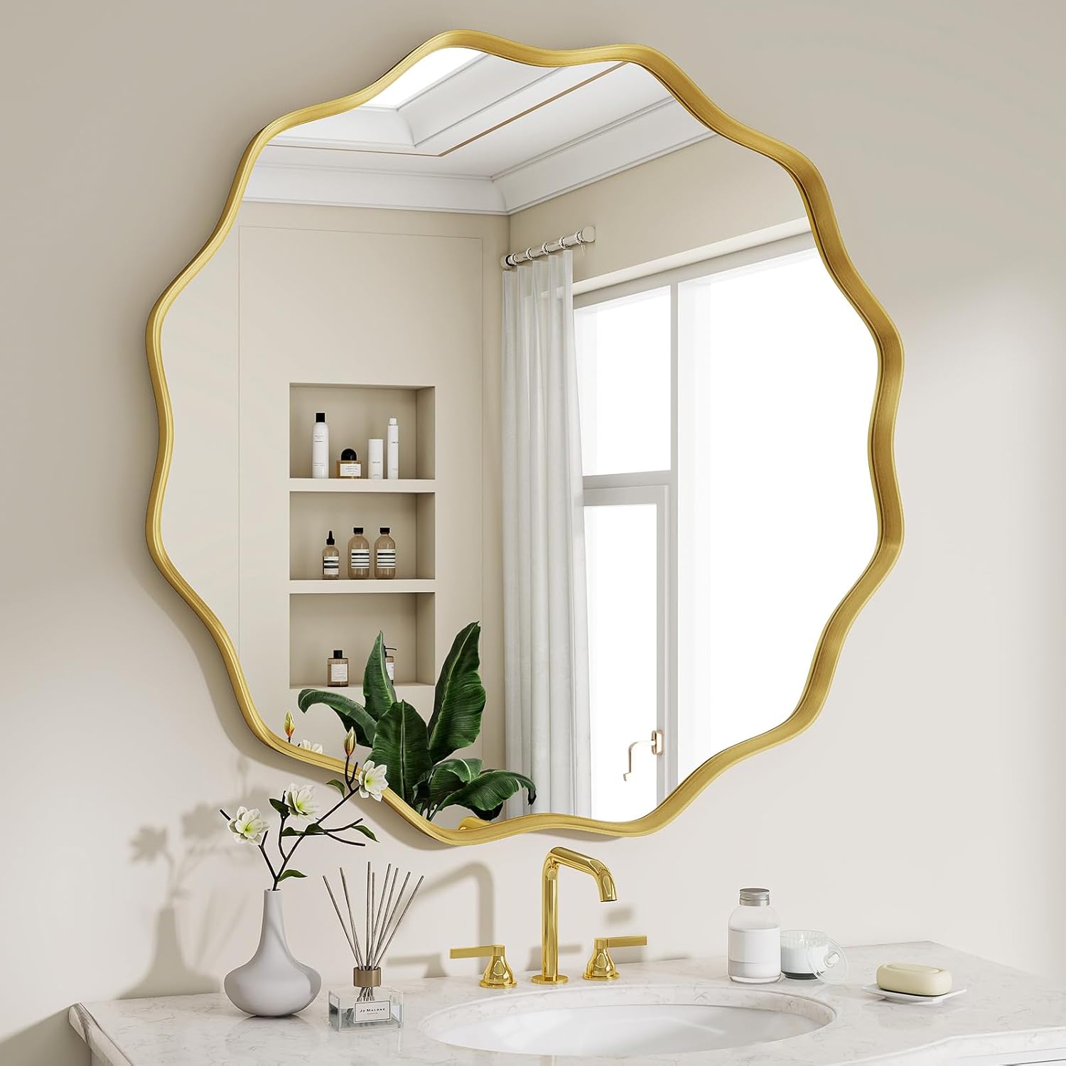 Round Black Mirror — 20" — Gold