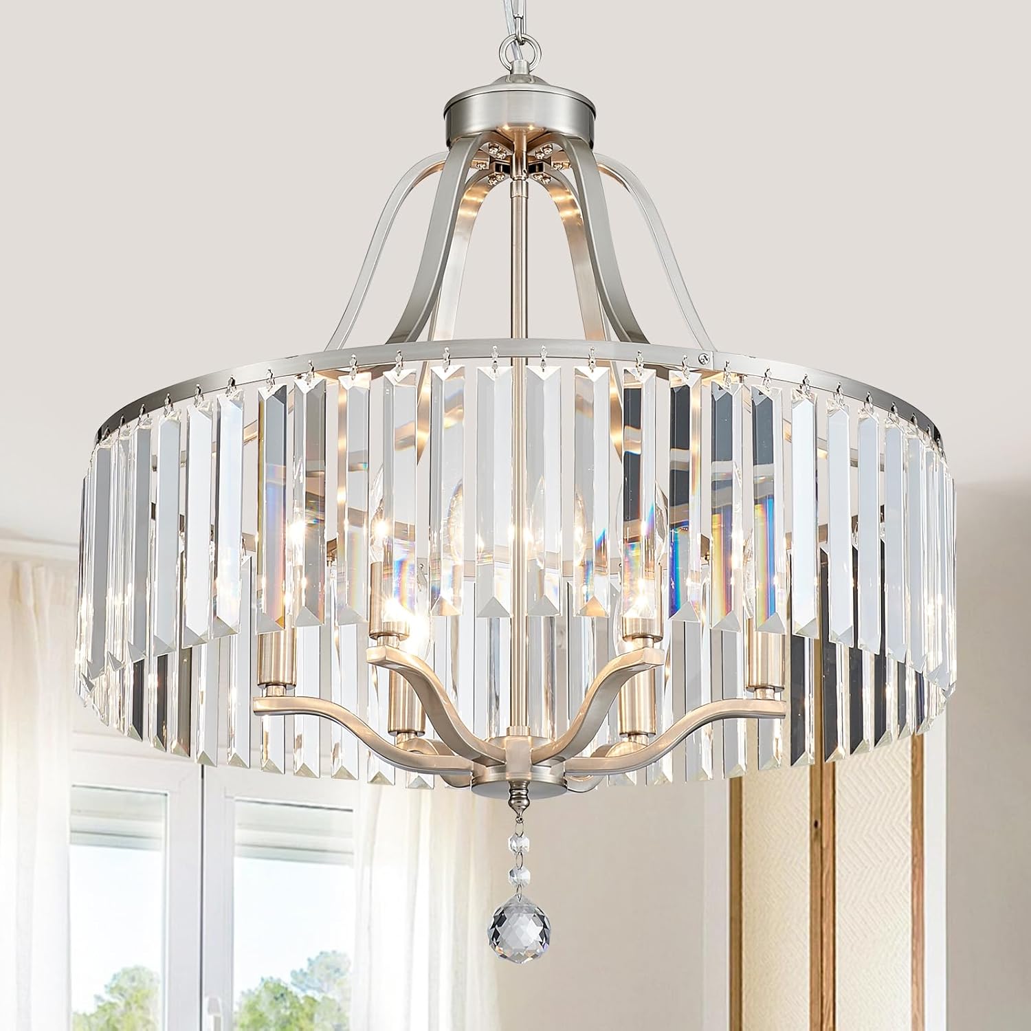 Round Farmhouse Black Chandelier — 6-Light — 21.7” Brushed Nickel 6-Light