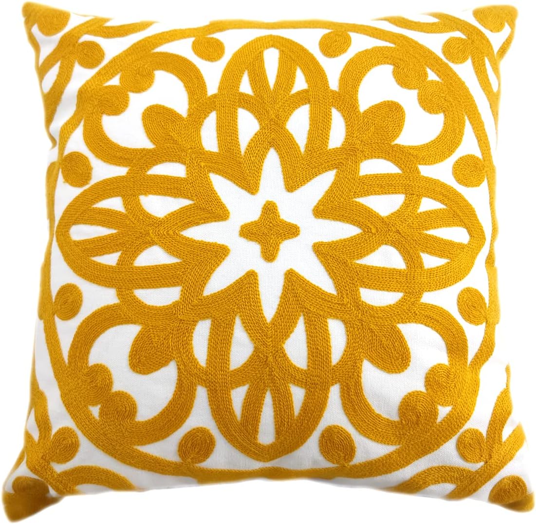 Embroidered Boho Beige Throw Pillow Cover — 12" — Gold
