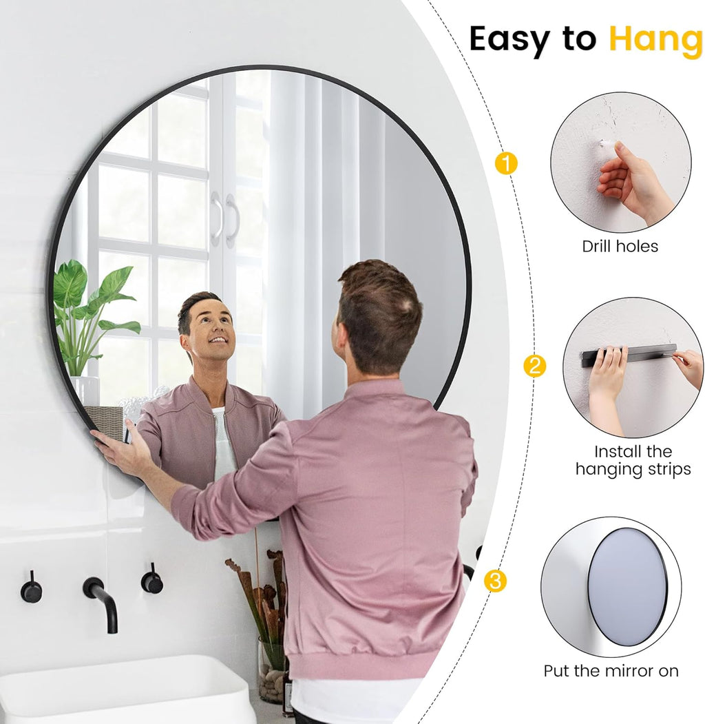 Round Farmhouse Black Wall Mirror — 36" - View 7