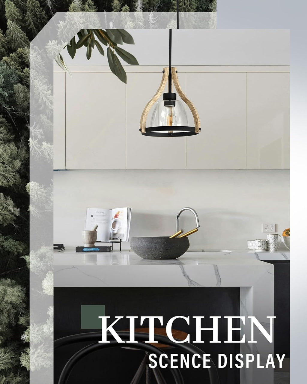 Adjustable Farmhouse Wood Pendant Light - View 4