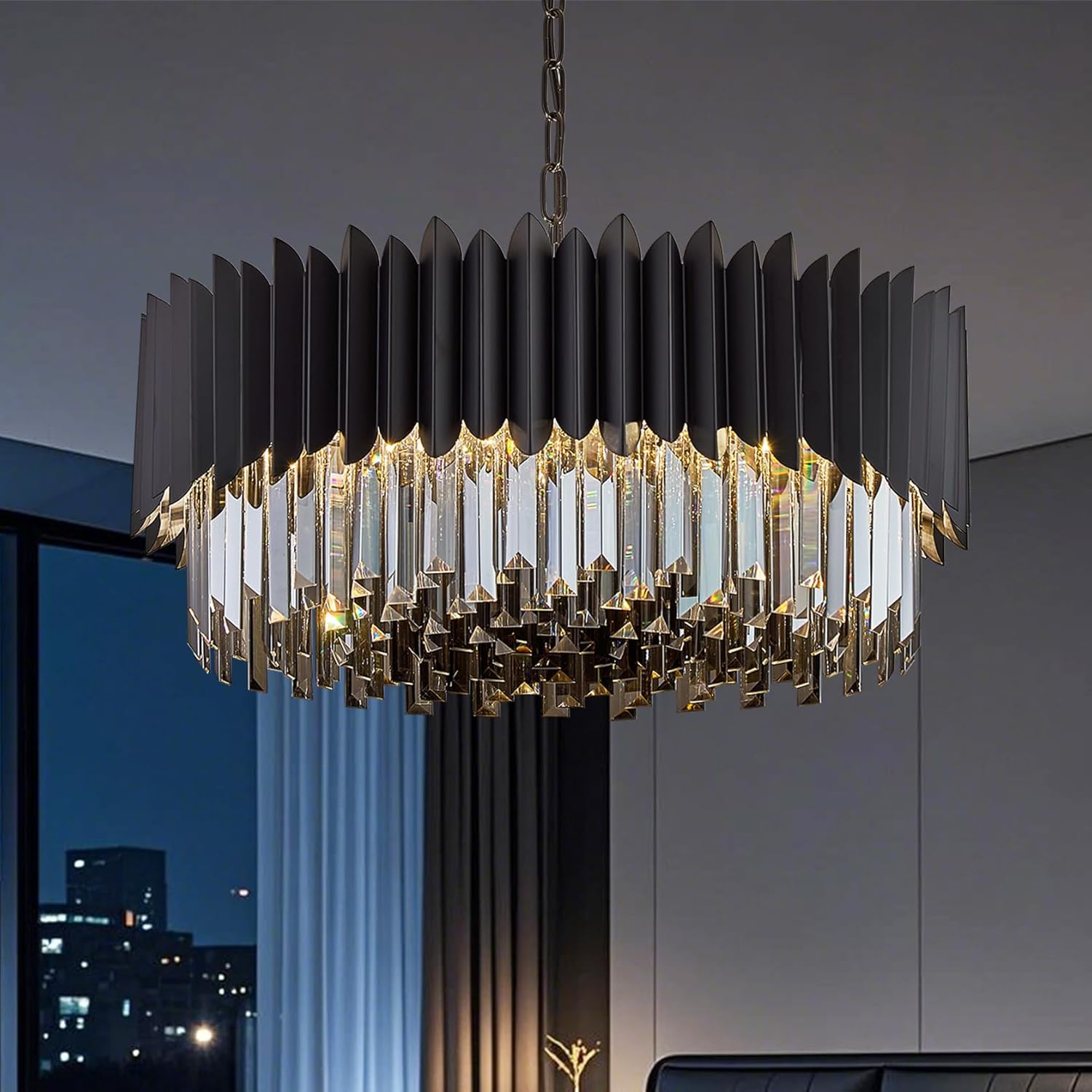 Round Luxe Black Chandelier — 24" — Gray