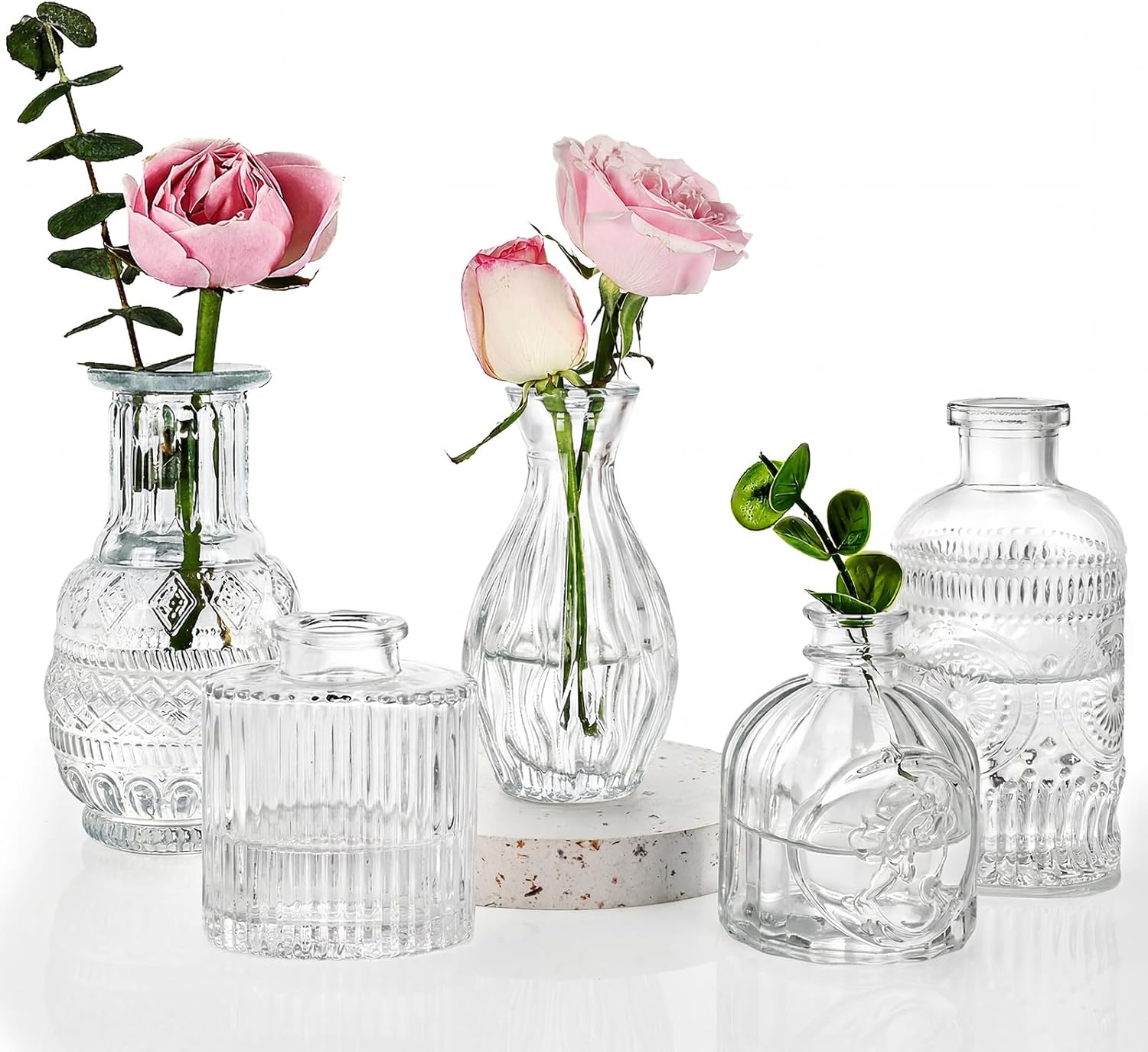 Vintage Blue Flower Vase — Set of 5 — Clear