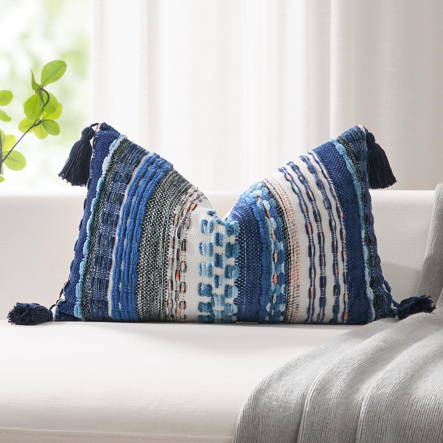 Tufted Boho Beige Throw Pillow Cover — 20" — 24" x 12" (Pack of 1)