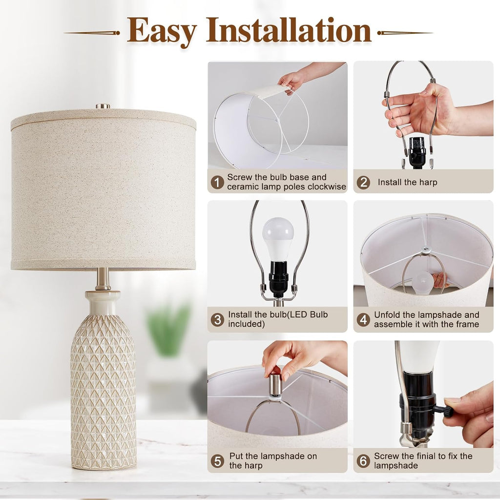 Adjustable Farmhouse Beige Bedside Lamp — 24.8" - View 7