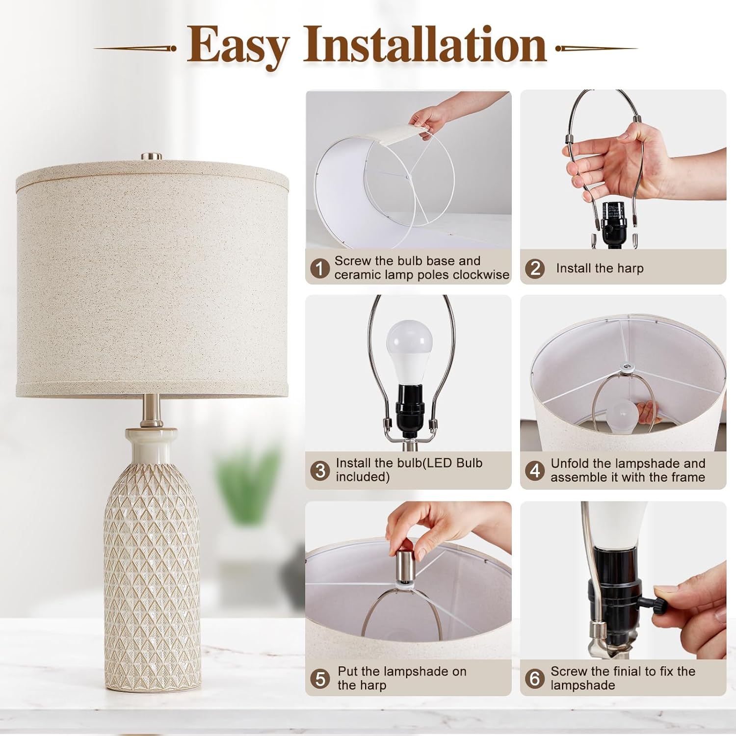 Adjustable Farmhouse Beige Bedside Lamp — 24.8" - View 7