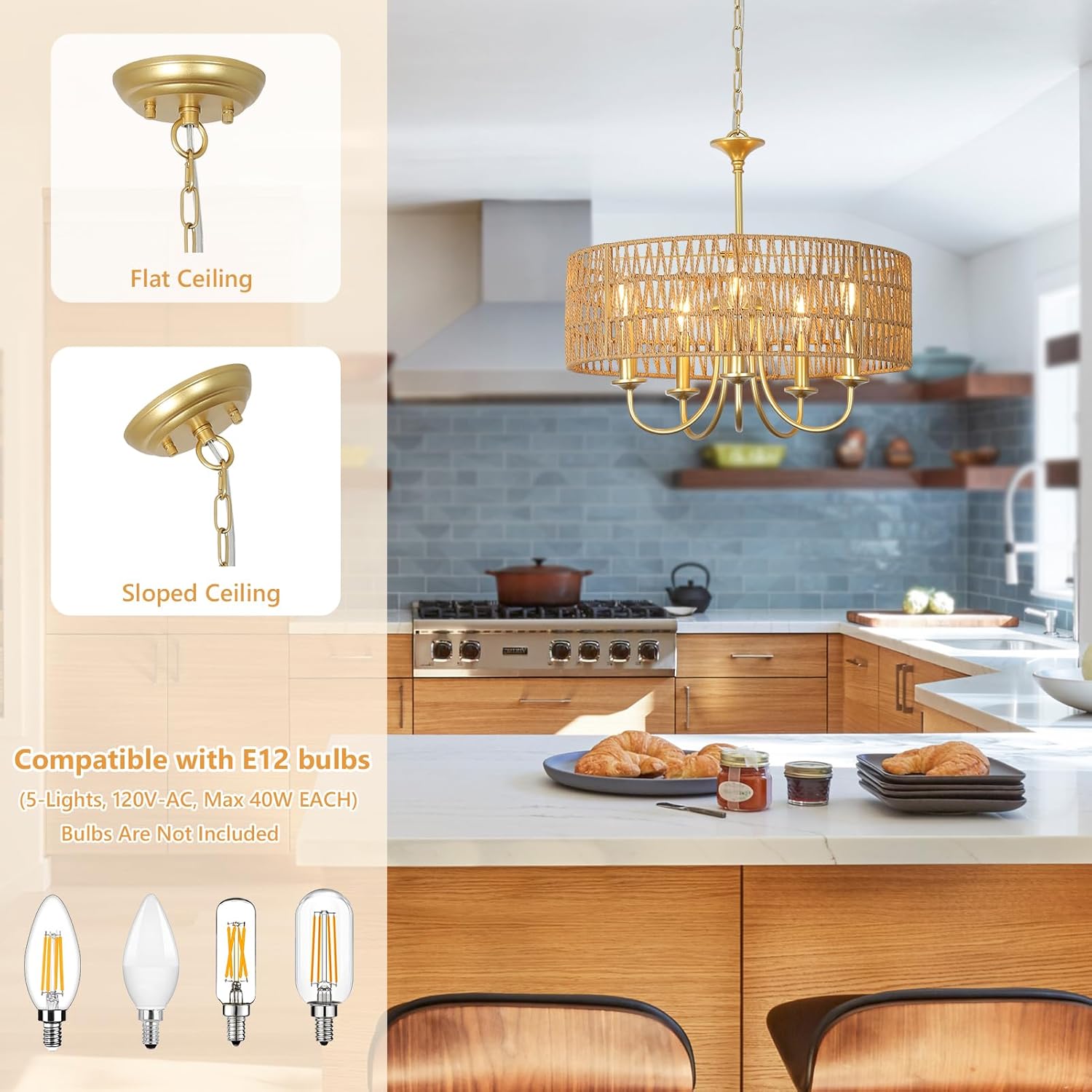 Boho Black Chandelier — 5-Light - View 5