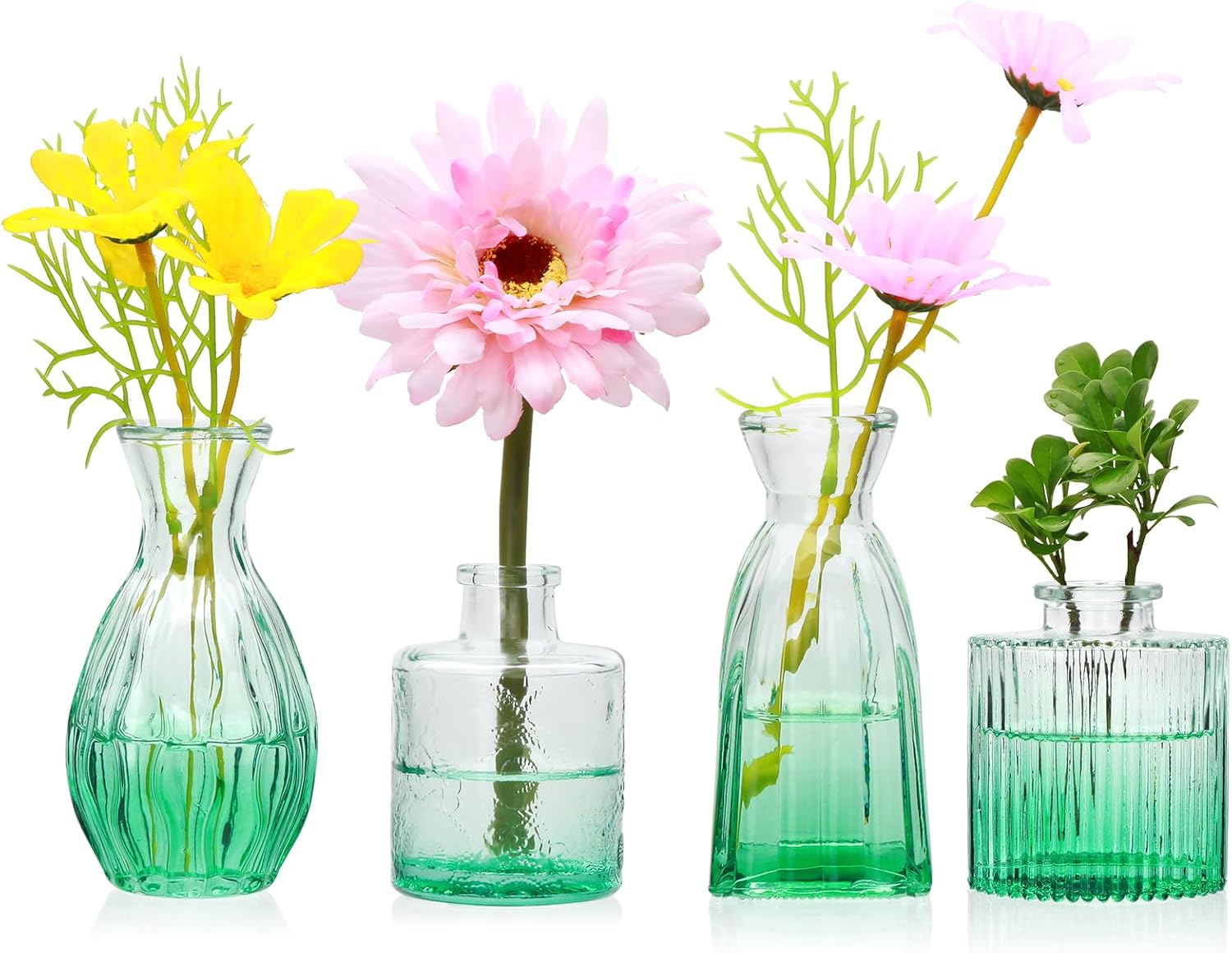 Vintage Blue Flower Vase — Set of 4 — Green