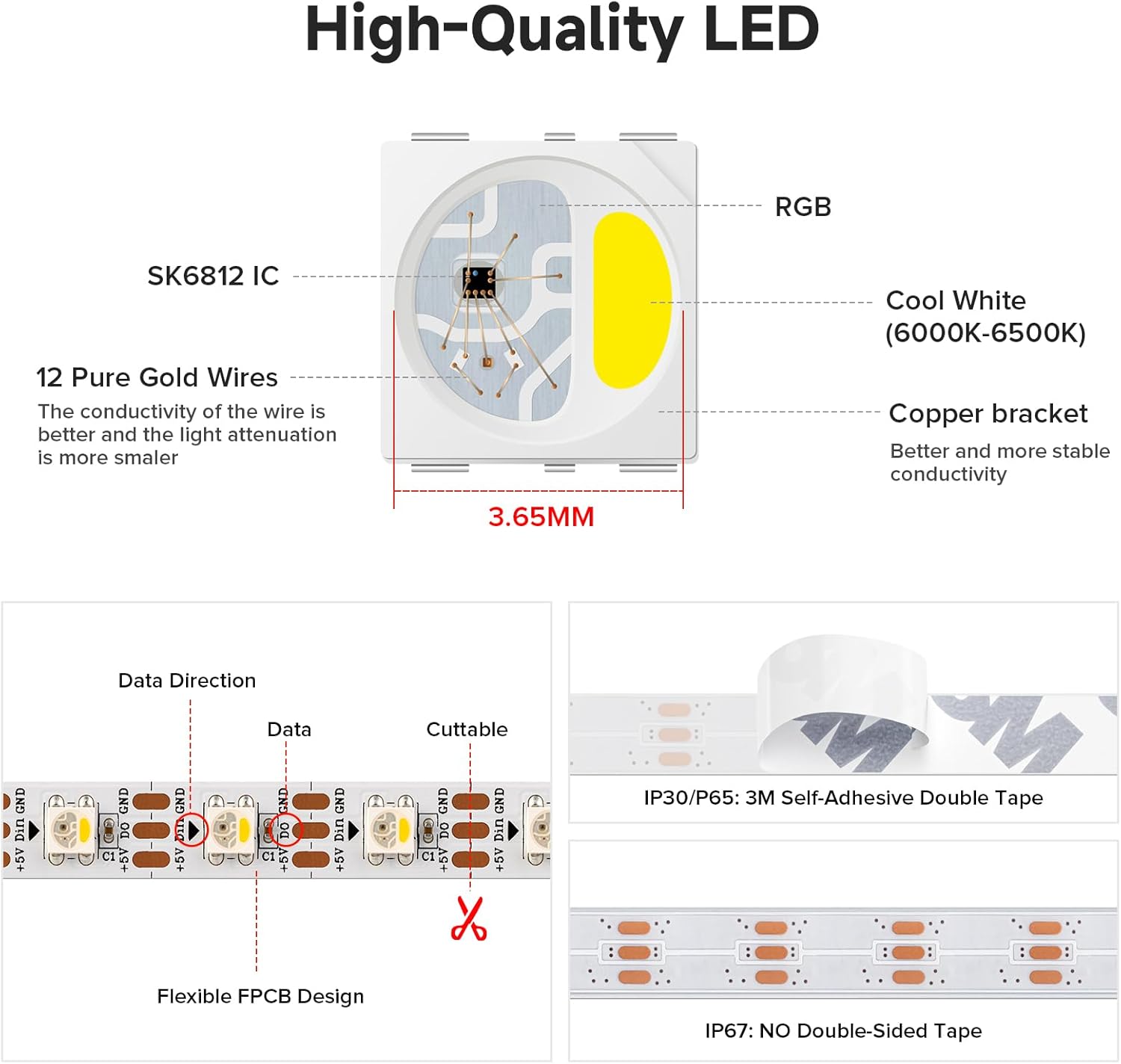 RGB Beige LED Strip Light — 1-Light - View 4