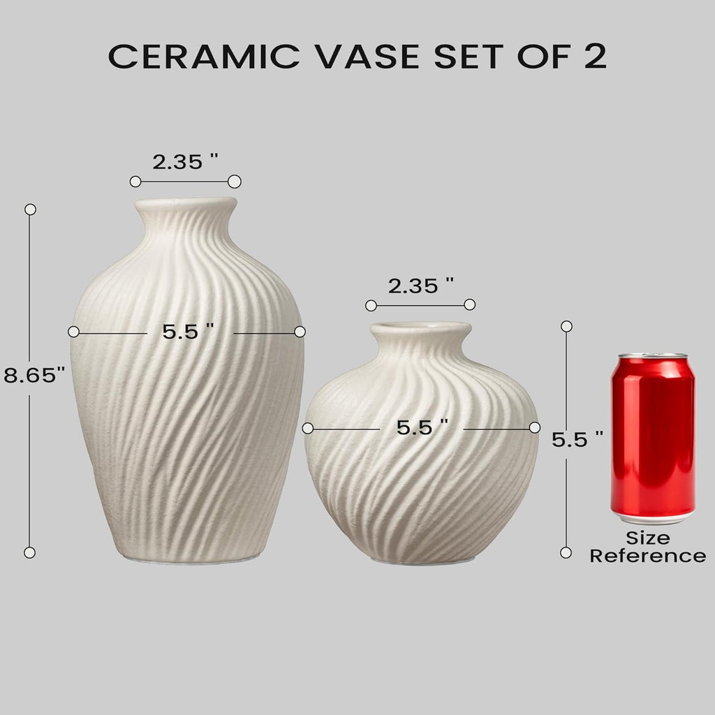 Round Farmhouse Ceramic Flower Vase — 5" - View 3