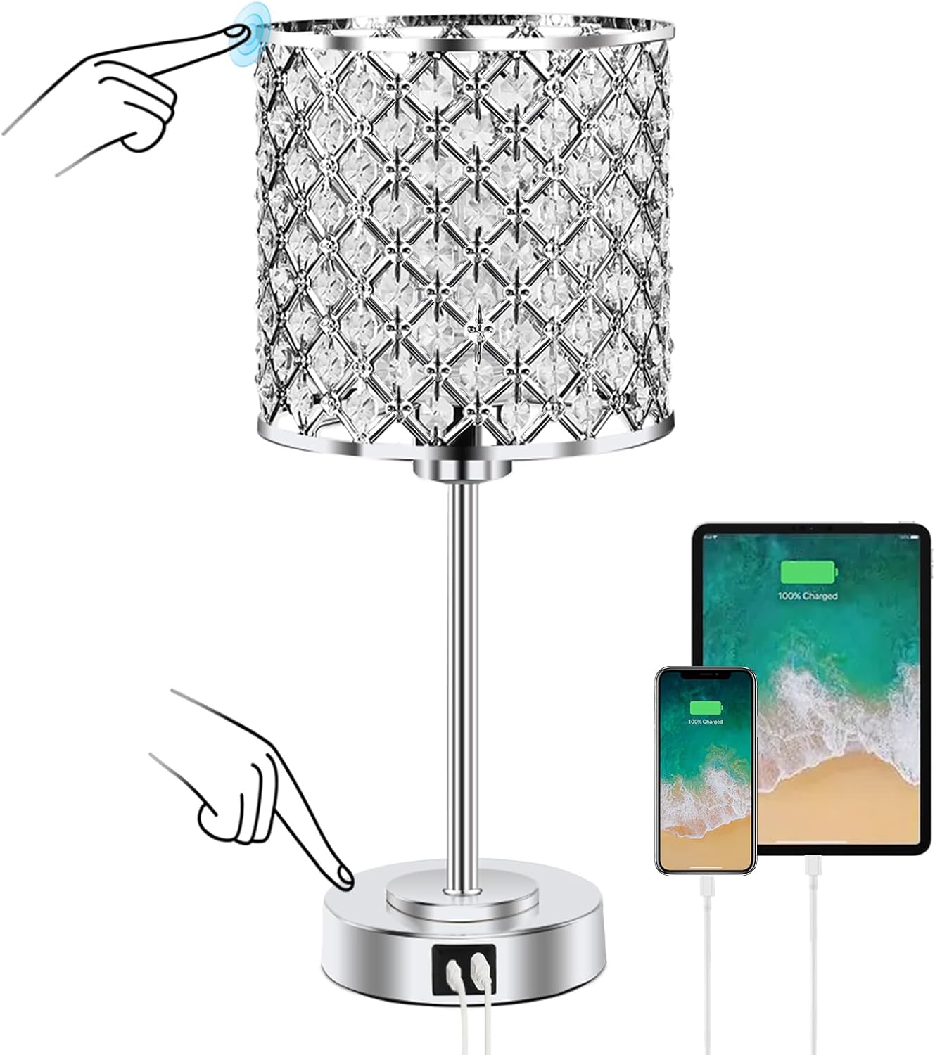Dimmable Luxe Black Bedside Lamp — 14.75" — Silver