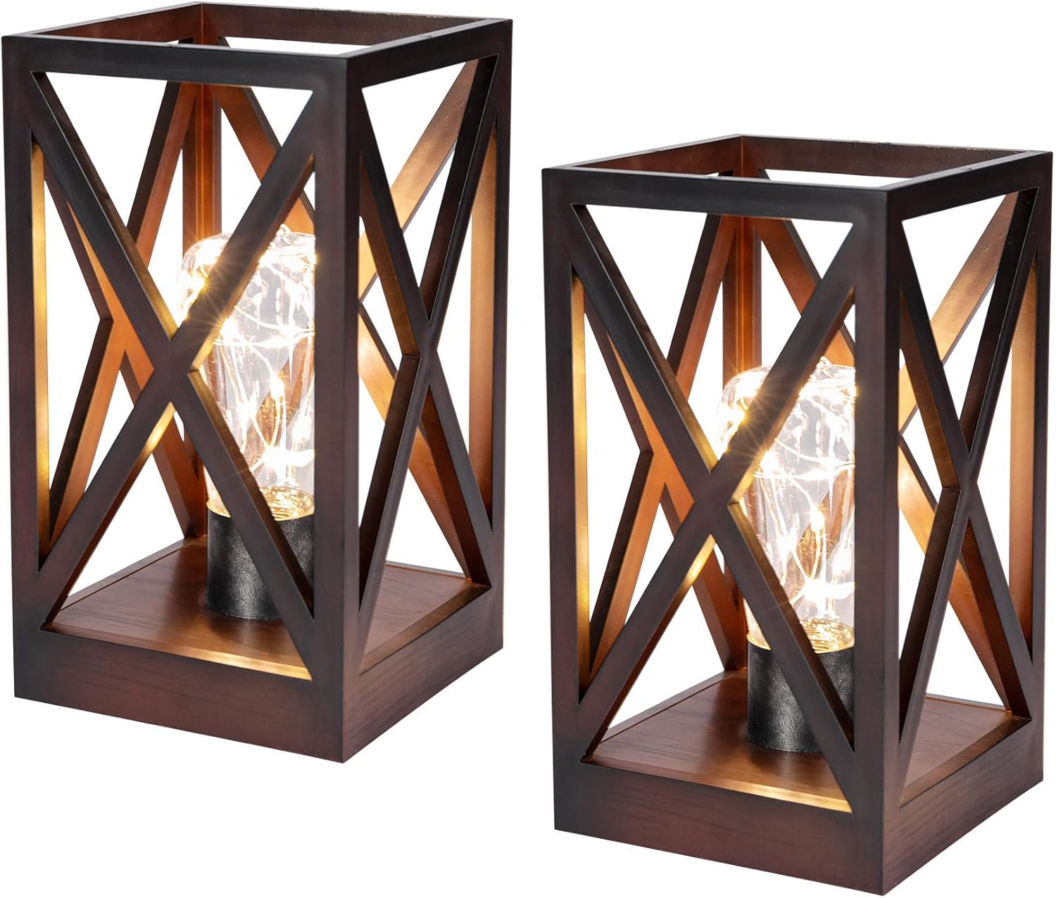 Cordless Mid-Century Black Table Lamp — Walnut