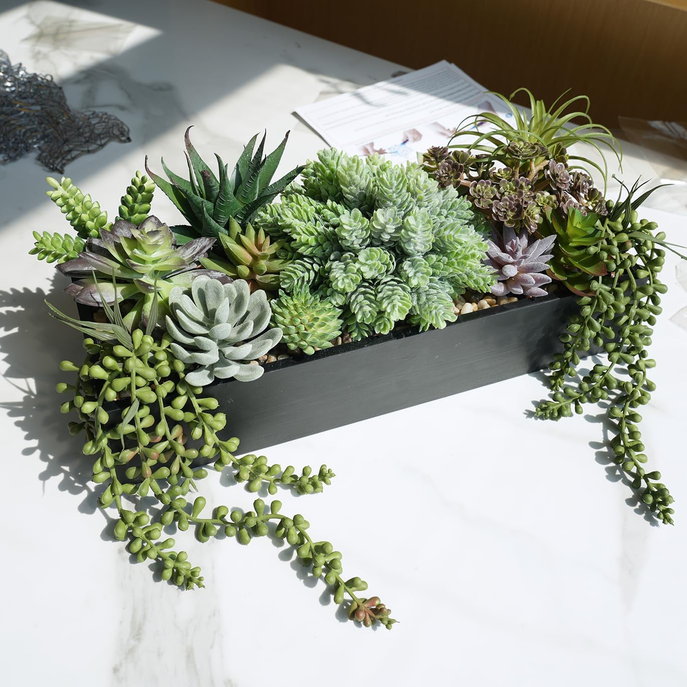Rectangular Black Faux Succulent — 15" - View 8