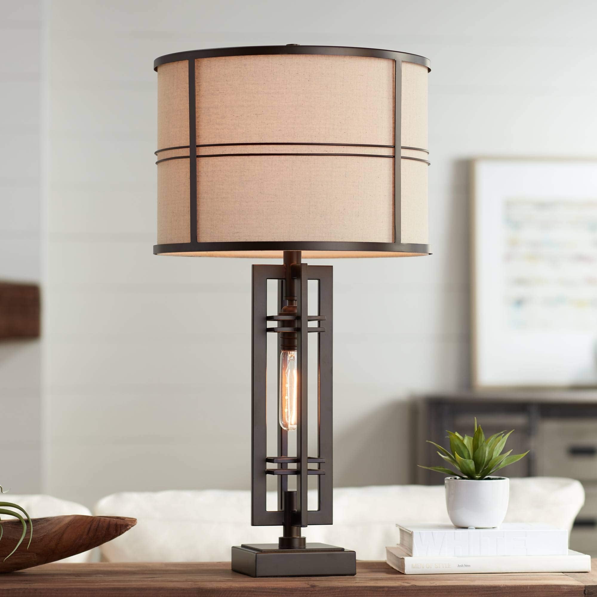 Mid-Century Brown Table Lamp — 28"