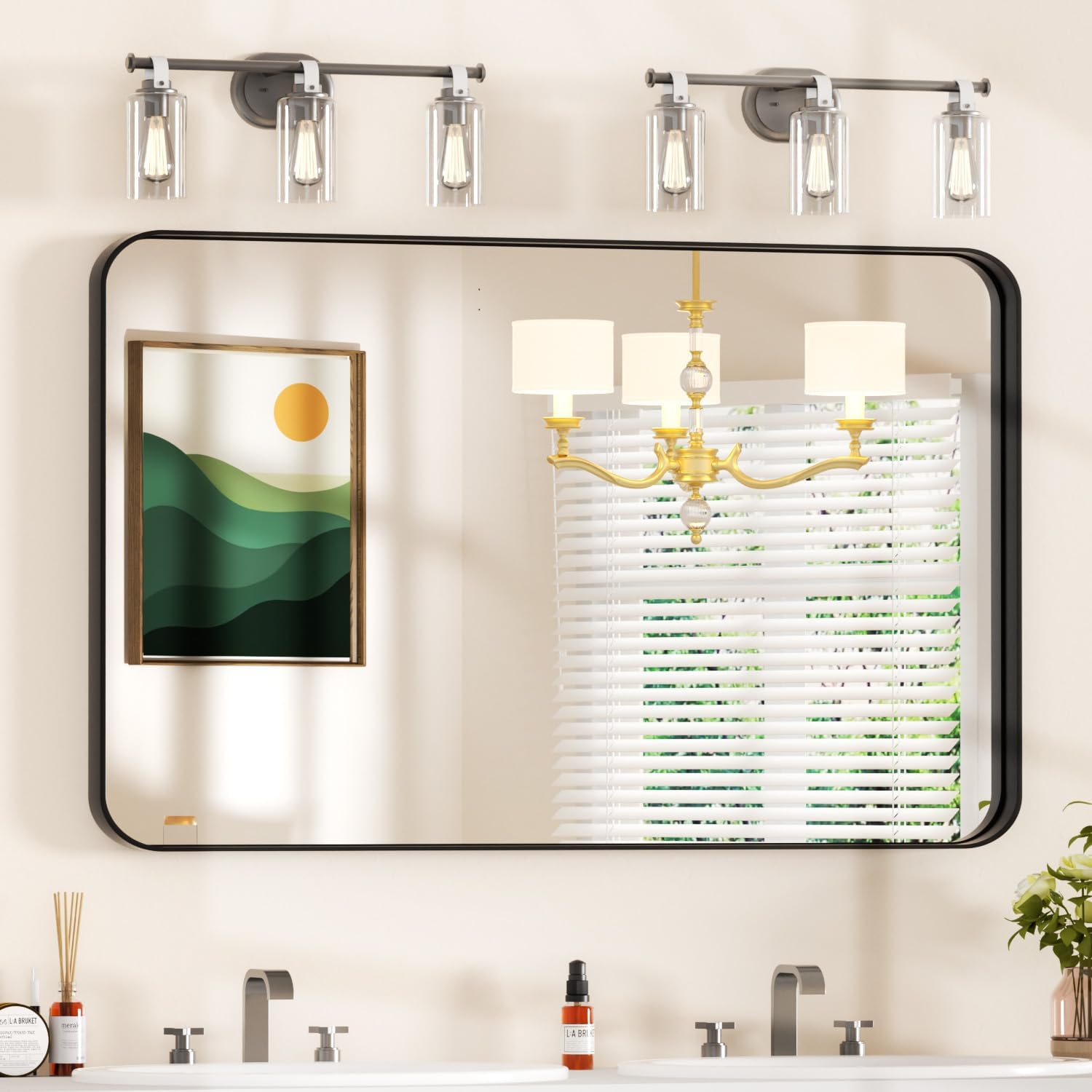 Rectangular Black Wall Mirror — 36" — Black – Raised Frame