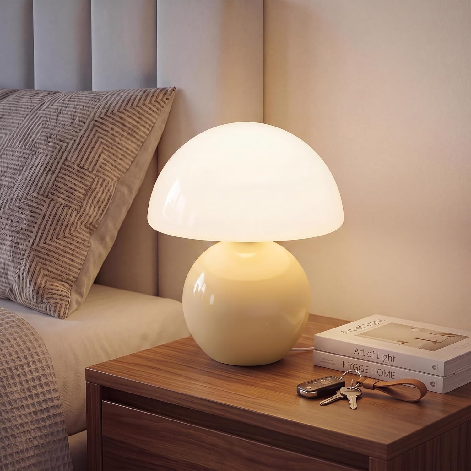 Mid-Century Beige Table Lamp — Cream