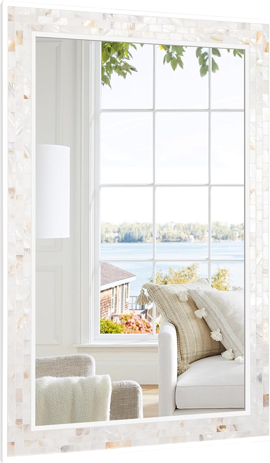 Framed White Round Mirror — 24" — White
