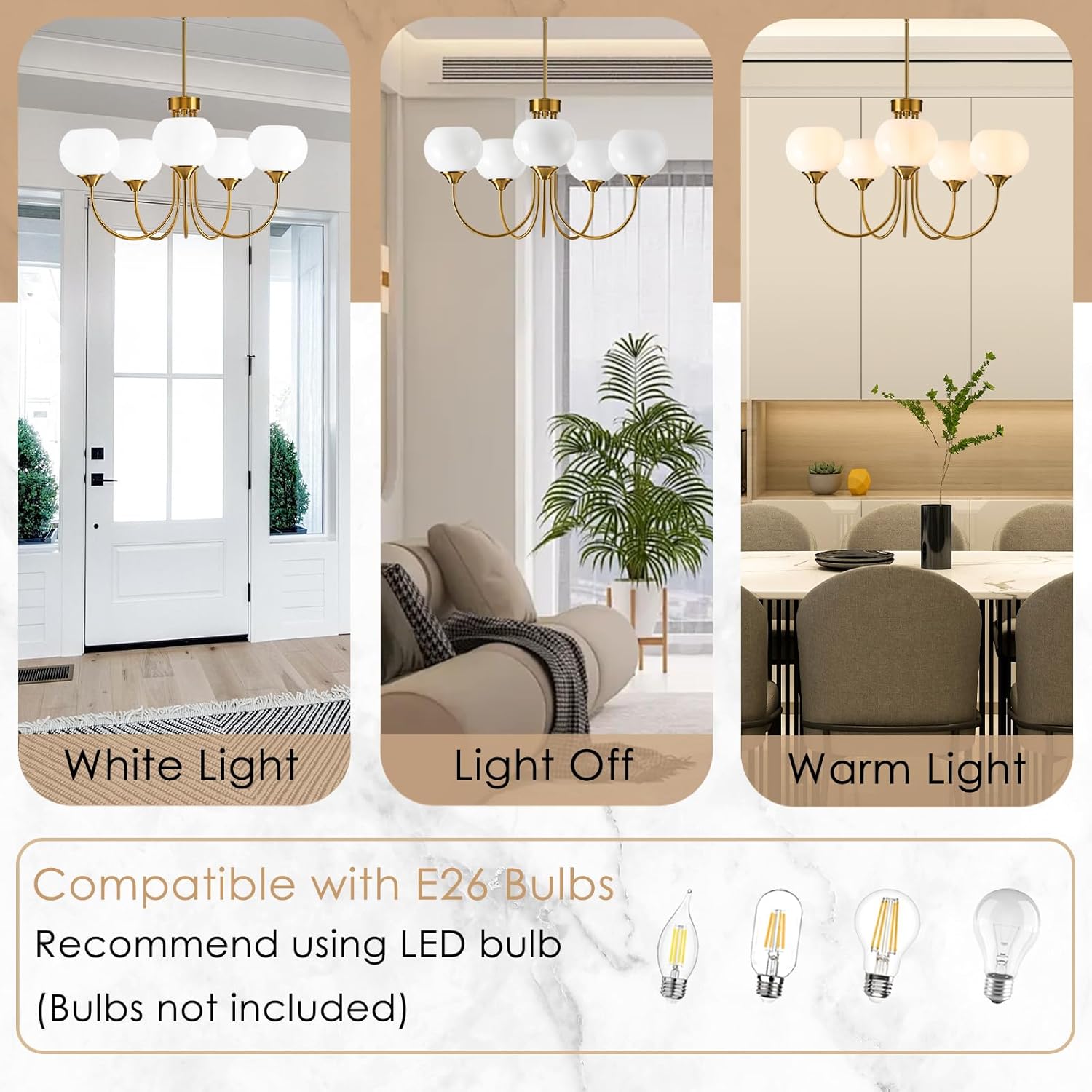 Vintage Luxe Orange Chandelier — 5-Light - View 6