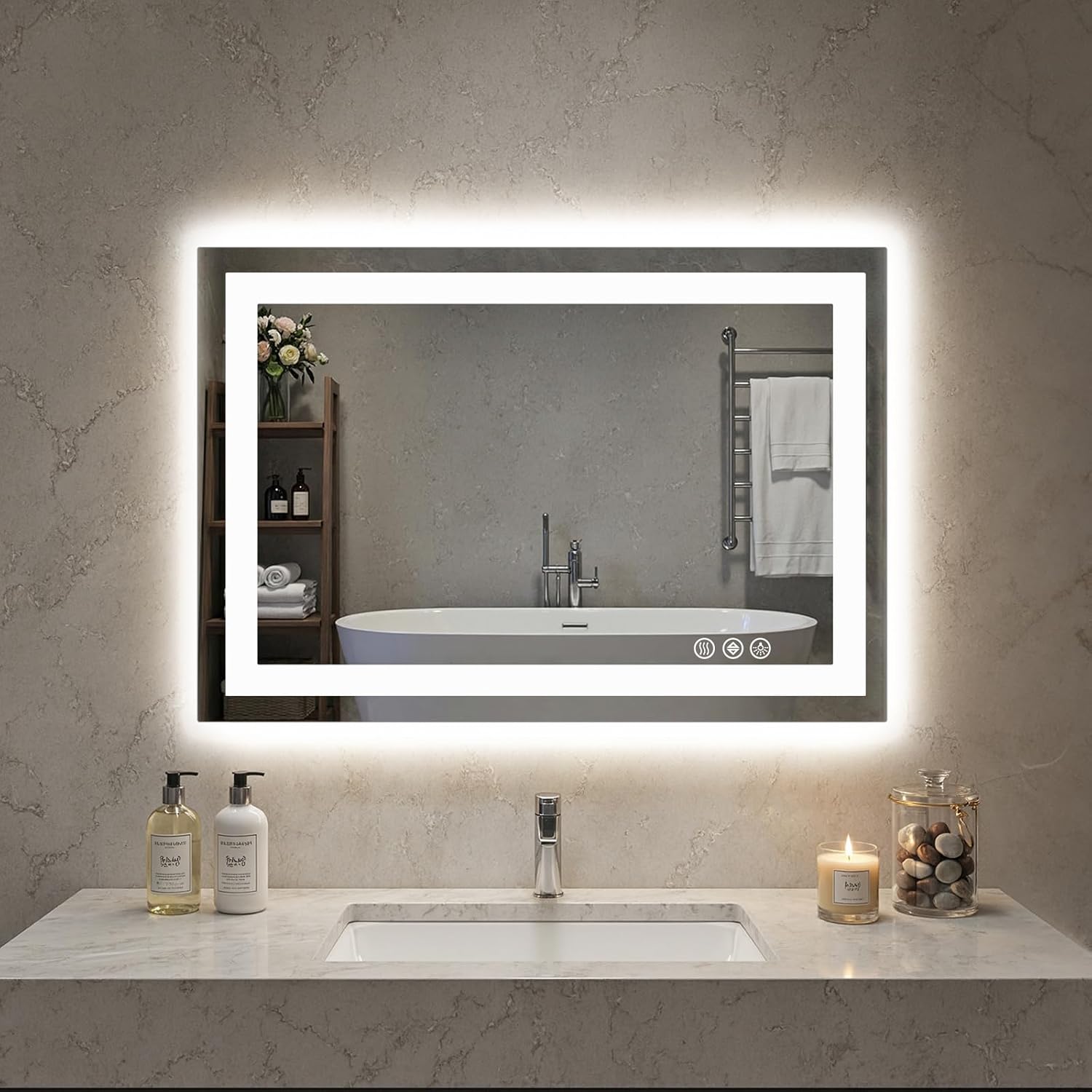 Round Luxe Black Wall Mirror — 20.2" — Led-white
