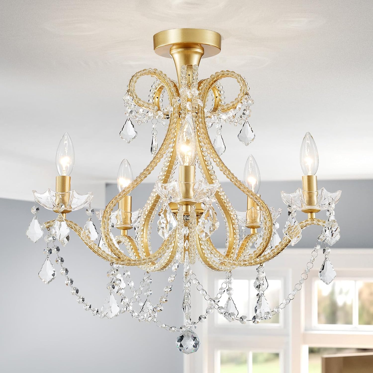 Luxe Black Chandelier — 5-Light — Gold