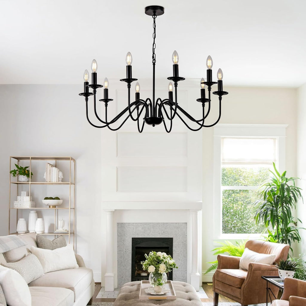 Farmhouse Beige Chandelier — 10-Light - View 7