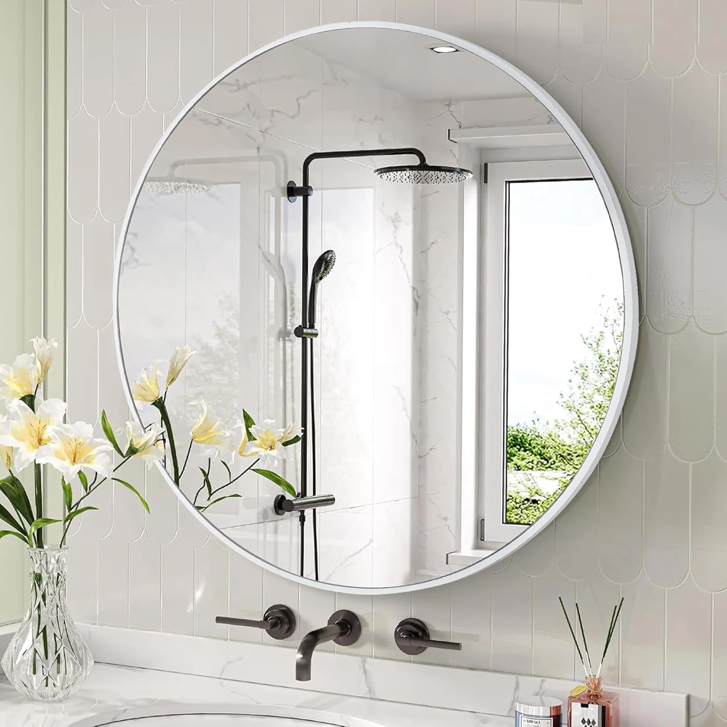 Round Black Mirror — 24" — White