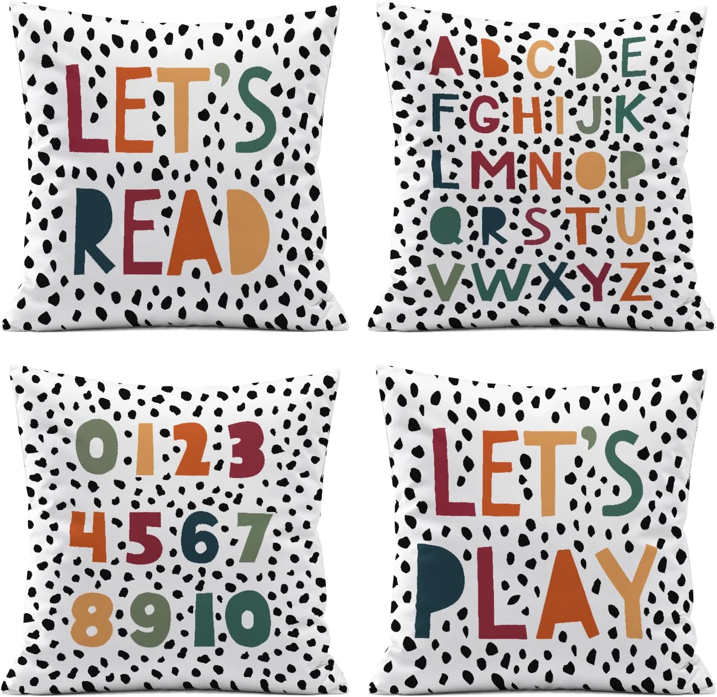 Boho Black Throw Pillow Cover — 18" — Let's Read Play Abc Alphabet