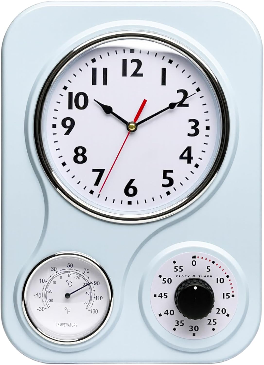 Vintage Mid-Century Black Wall Clock — 5" — Light Blue