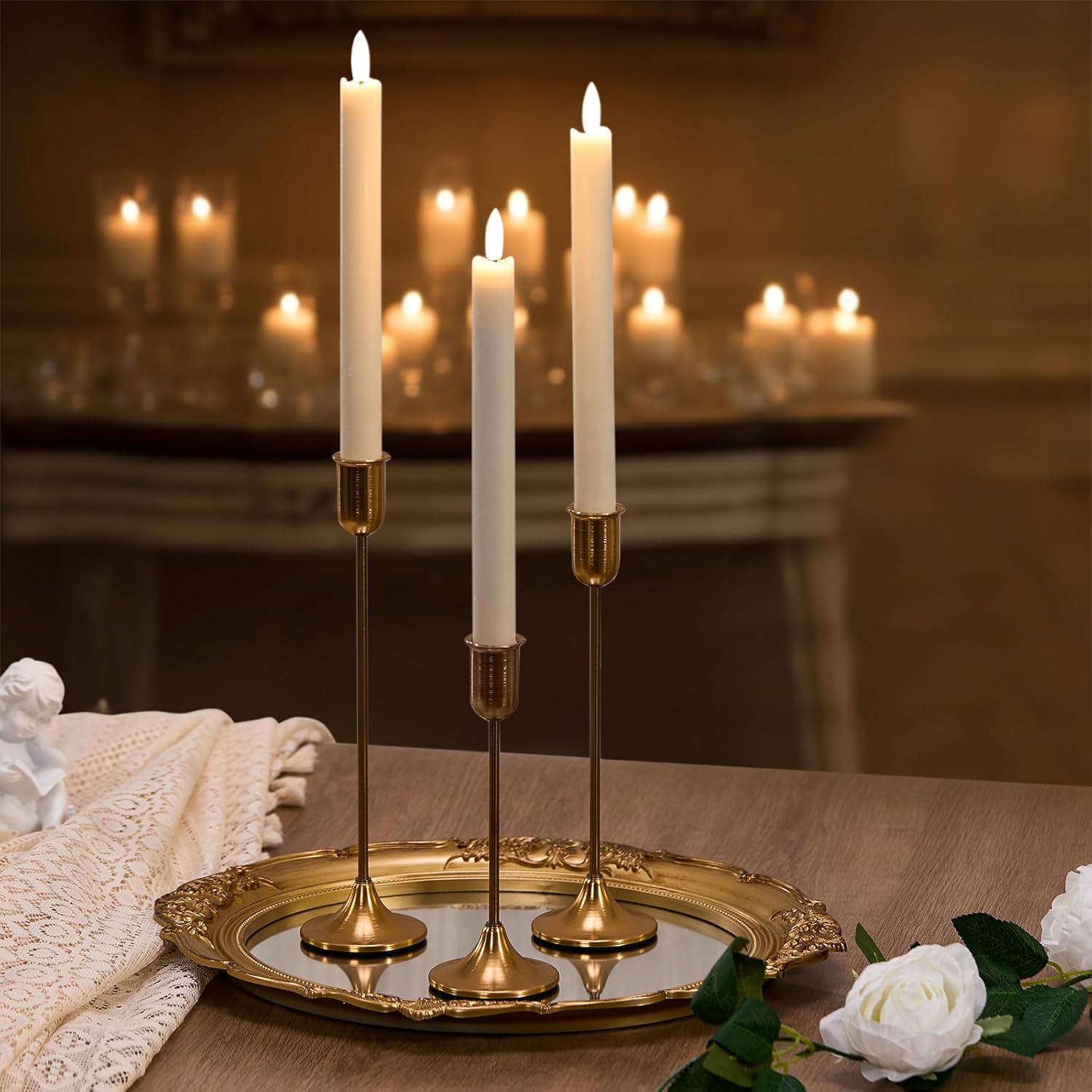 Vintage Luxe Black Candle — Set of 3 — Brass Gold