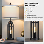 USB Farmhouse Black Bedside Lamp — 27" - View 2