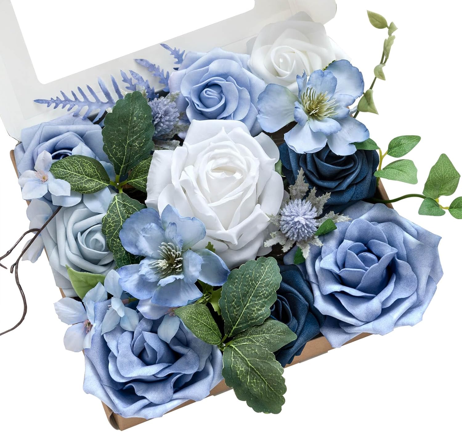 Beige Artificial Plant — Dusty Blue & Ivory