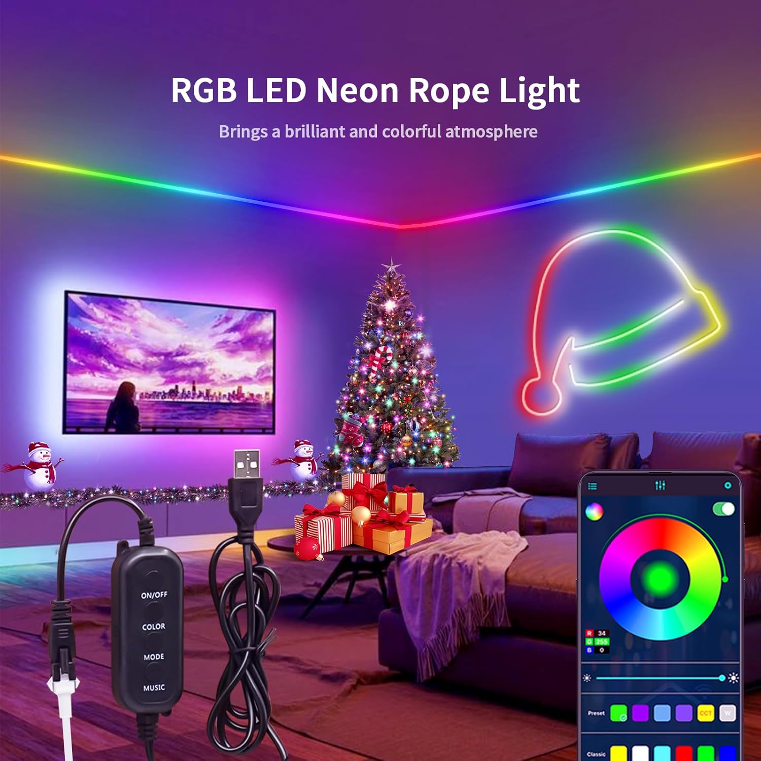 Color Changing Rattan LED Strip Light - View 2