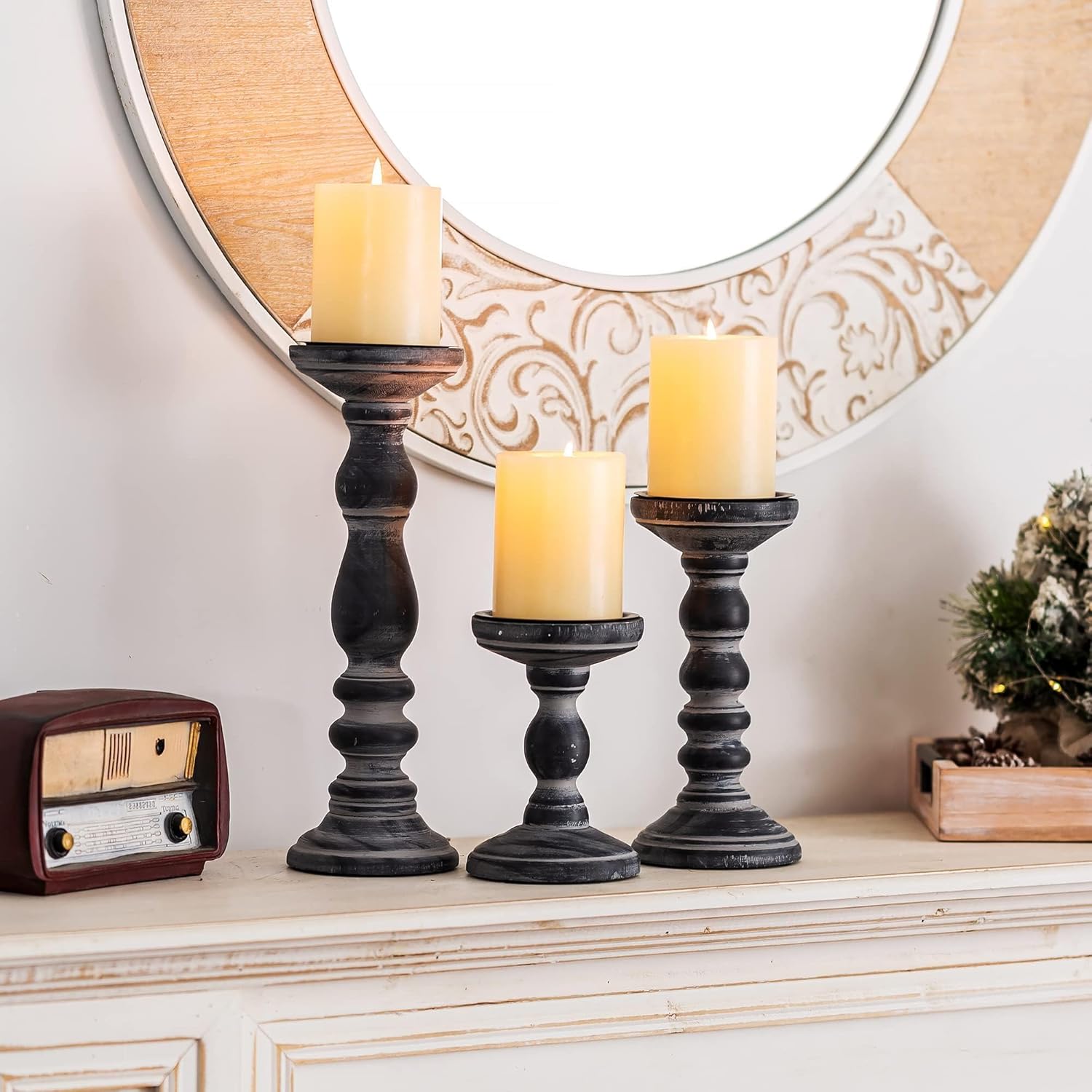 Farmhouse Black Pillar Candle — 5.9" - View 8
