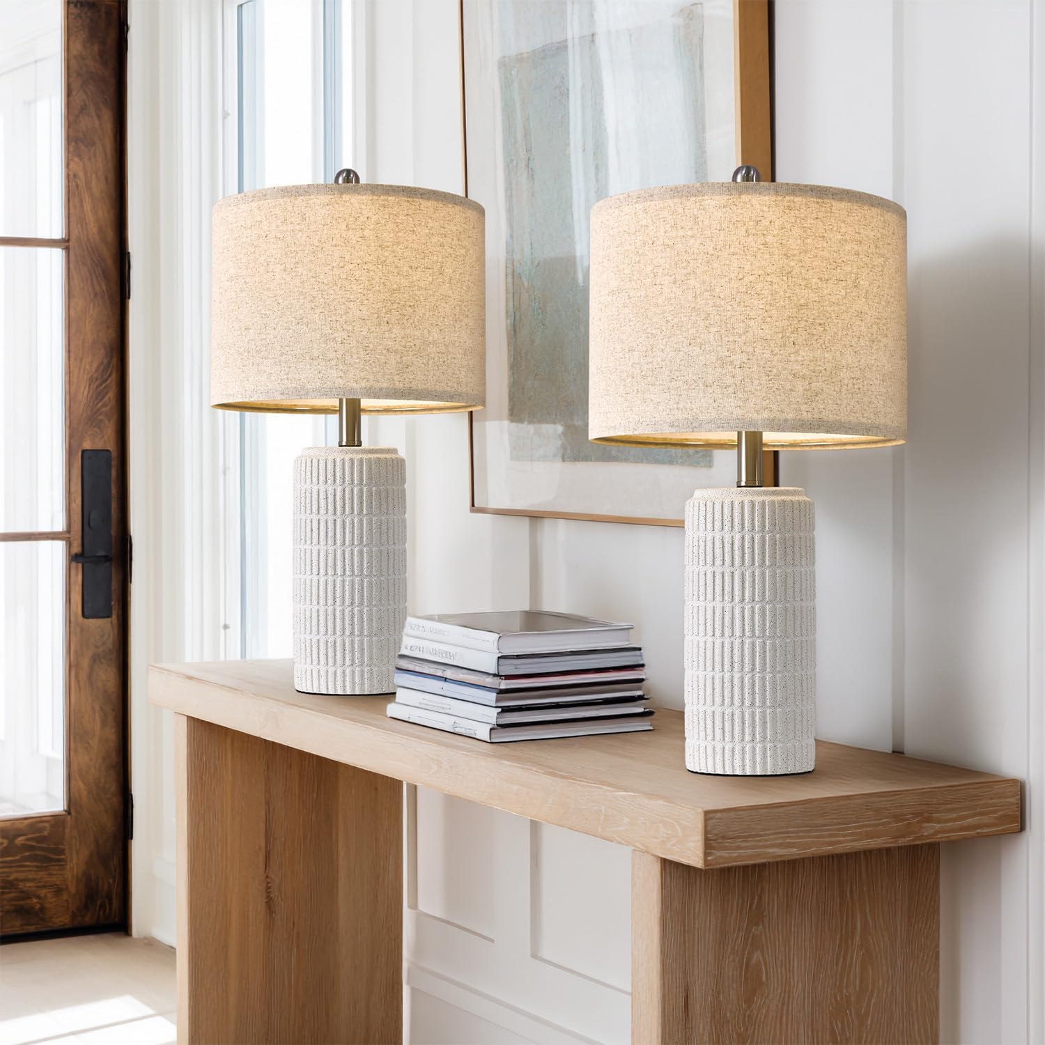Farmhouse Beige Bedside Lamp — 20.75" — 24'' Medium - Matte Textured White