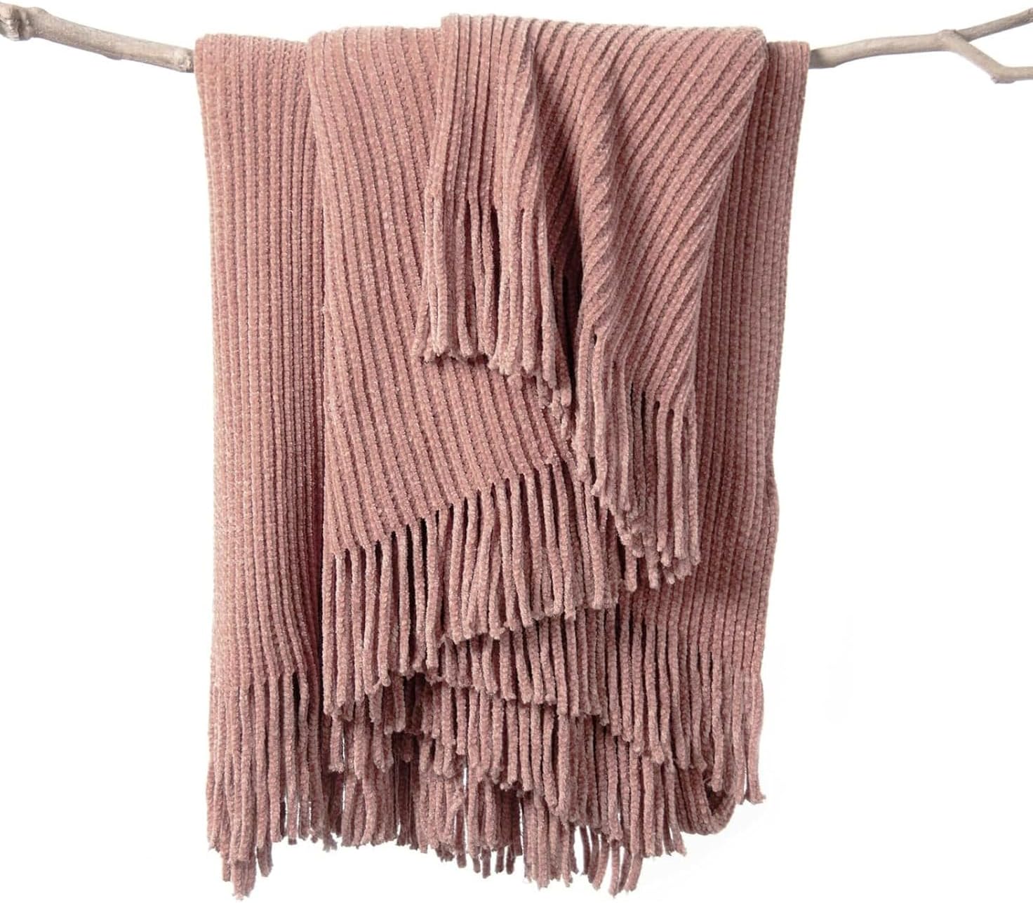 Chenille Boho Beige Throw Pillow — 60" — E-pink