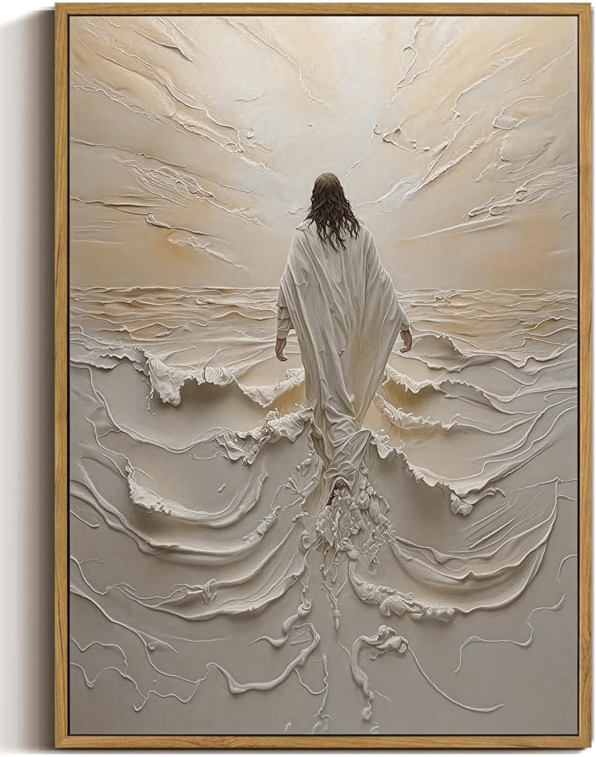 Framed Modern Beige Canvas Wall Art — 16" — Walking on Water Beige