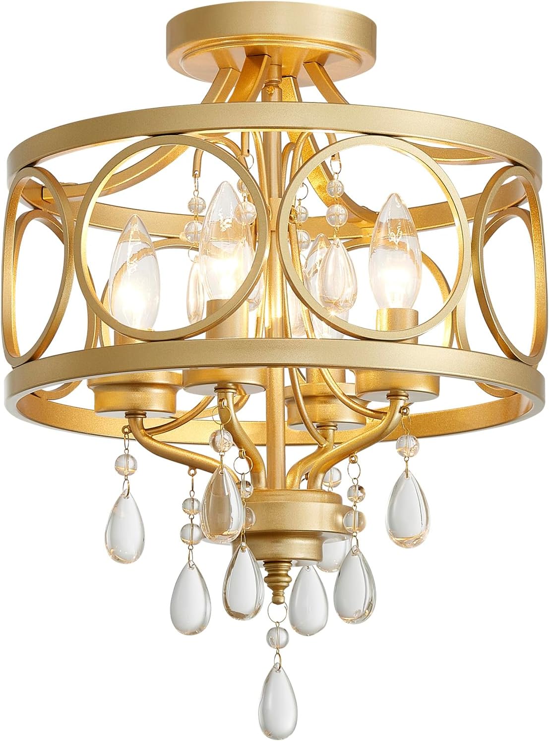 Round Farmhouse Gold Chandelier — 3-Light — Ceiling Light, Gold, 4 Light