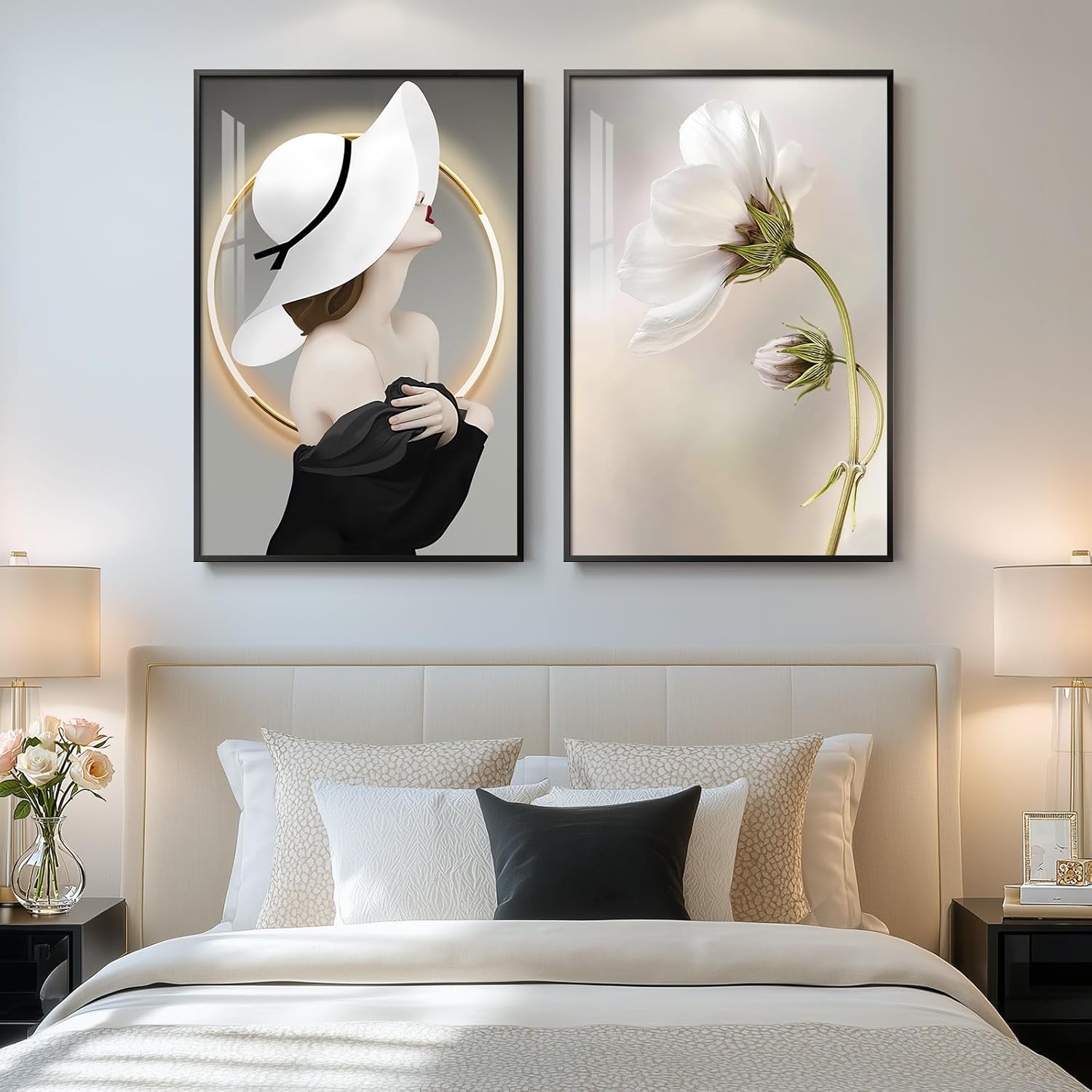 Framed Modern Beige Wall Decor — 20" — 20" W x 30" H x 2Pcs