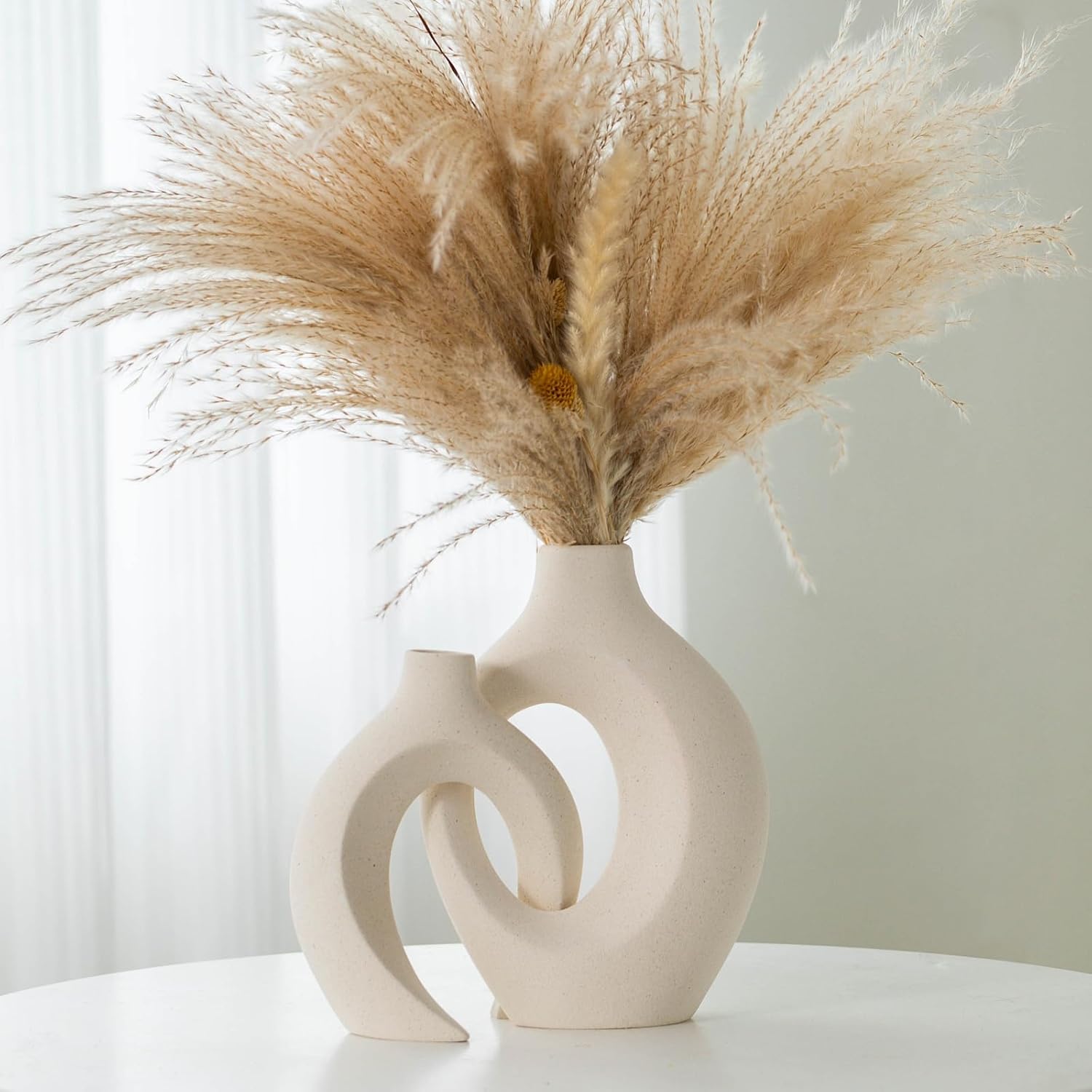 Boho Beige Flower Vase — Set of 2 — Large-matte White