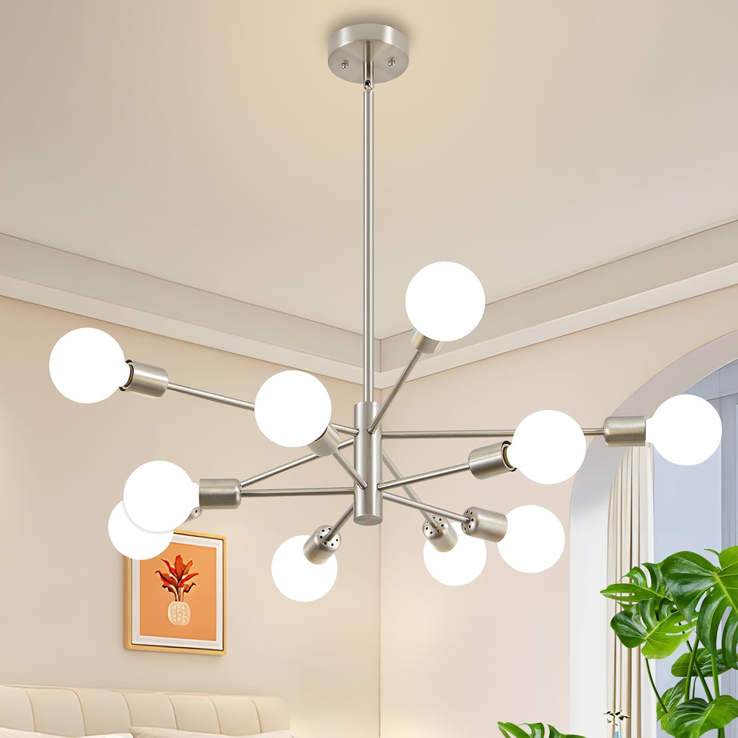Farmhouse Black Chandelier — 6-Light — Brushed Nickel