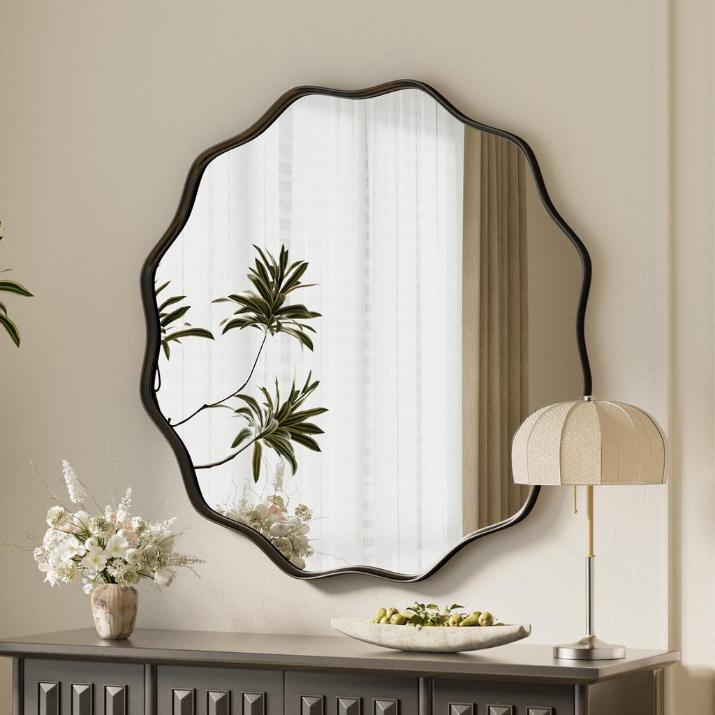 Round Luxe Black Wall Mirror — 24" — Black