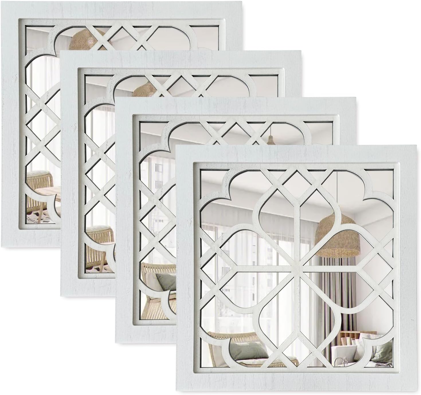 Framed Farmhouse Black Wall Mirror — White Set 4