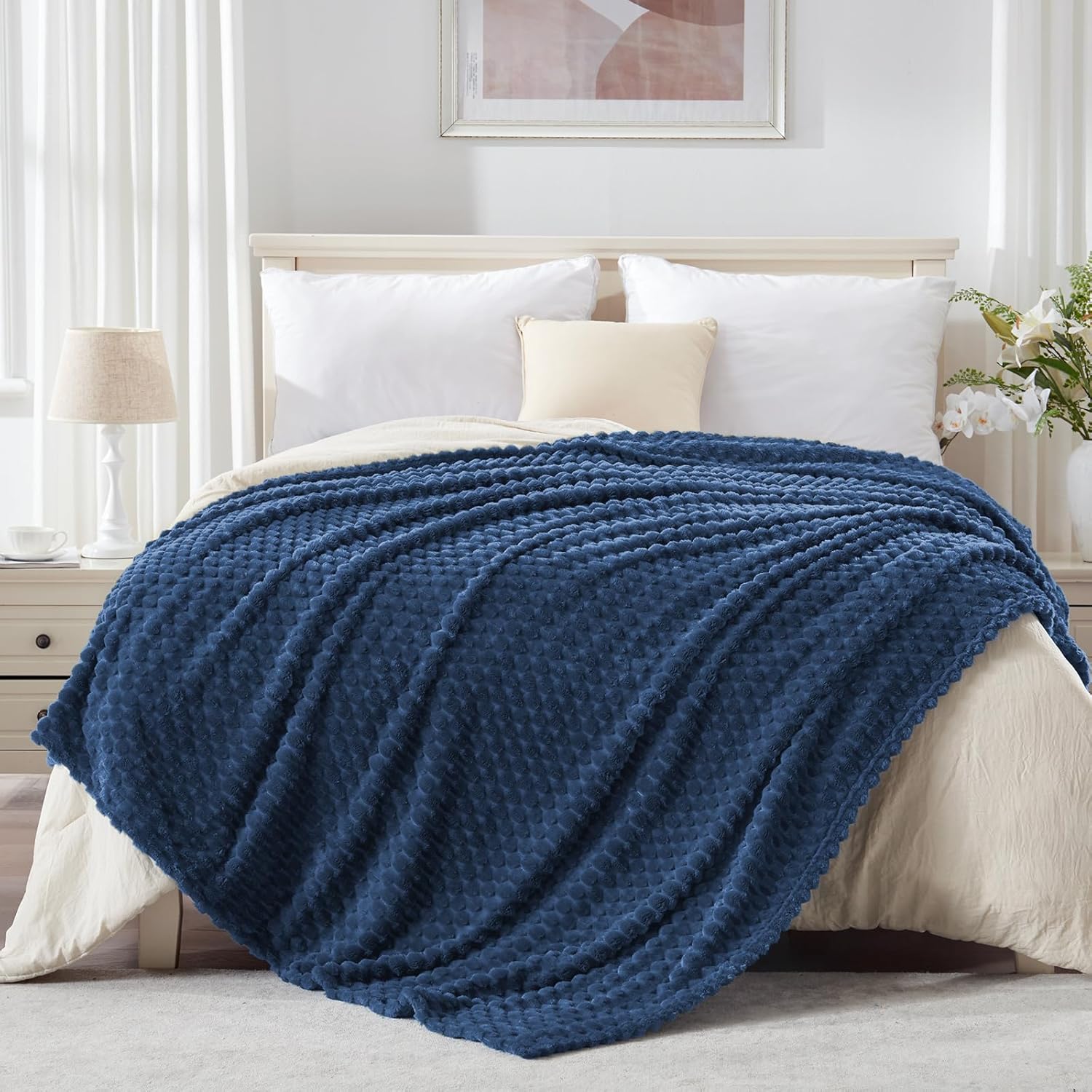Beige Throw Pillow — 50" — Dark Blue