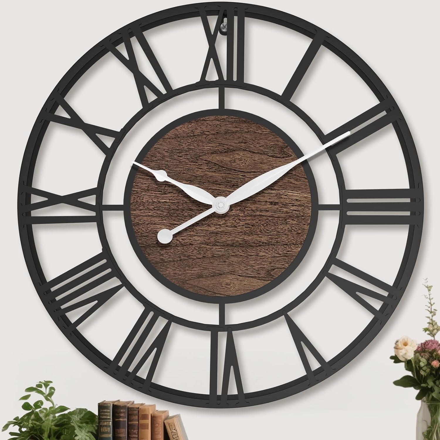Oversized Luxe Black Wall Clock — 24" — Black Walnut