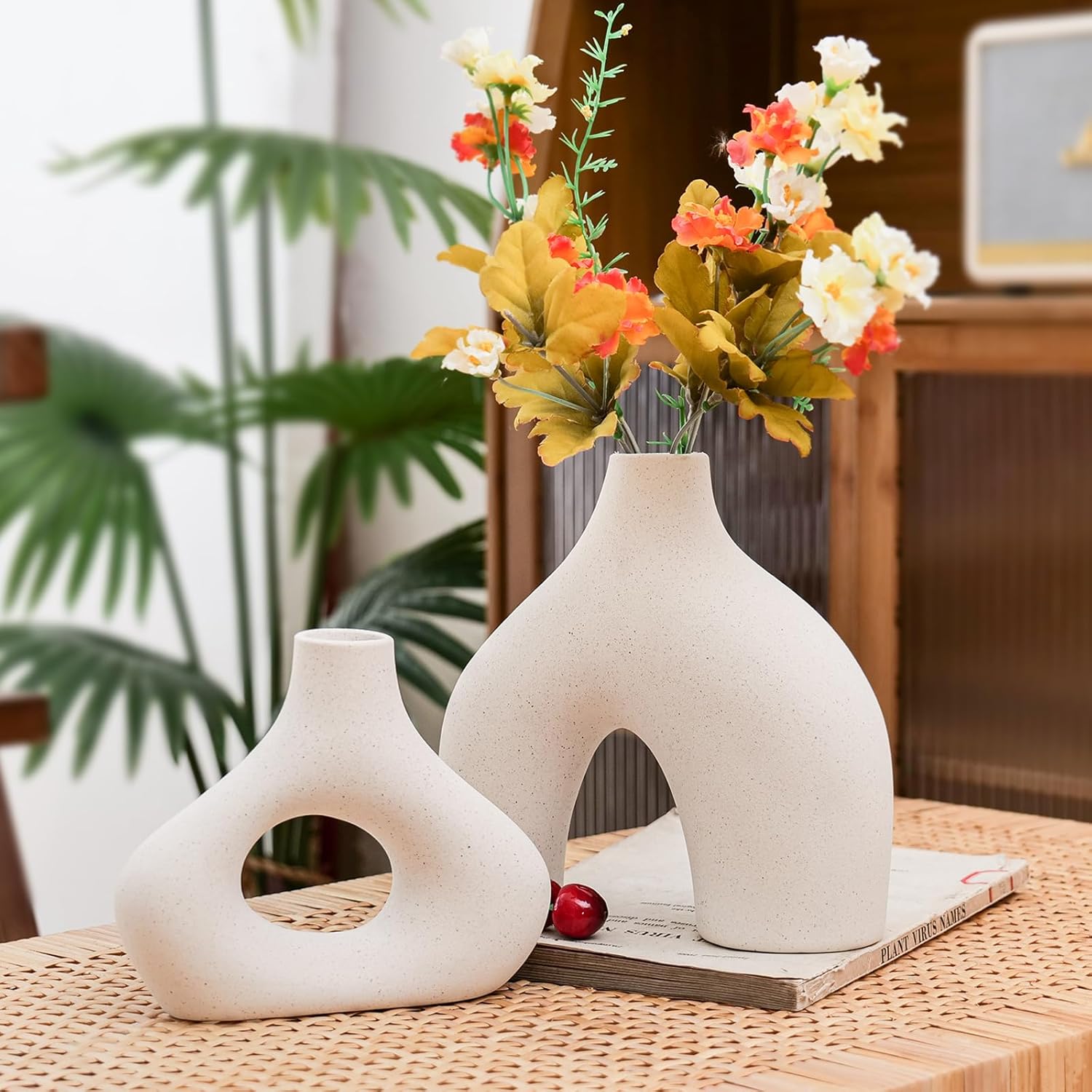 Round Boho Beige Vase Set — Set of 2 - View 5