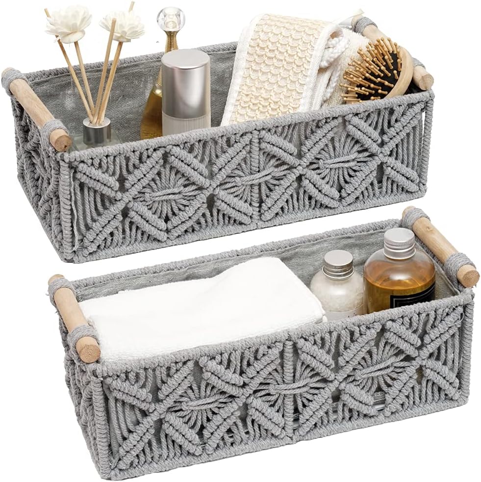 Boho Beige Storage Basket — Set of 2 — grey