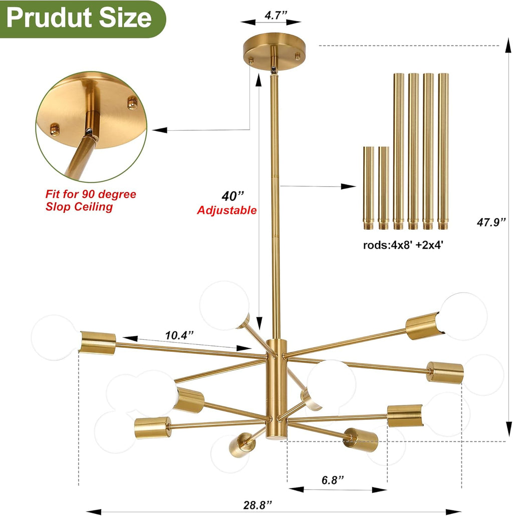 Adjustable Luxe Black Chandelier — 12-Light - View 8