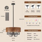 Round Farmhouse Black Chandelier — 6-Light - View 4